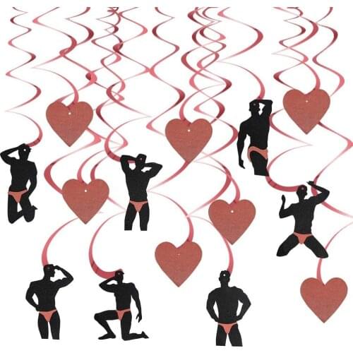 50sets Rose Gold Men Dancer with Heart Hanging Swirls - Dirty Naughty Bachelorette Party Bridal Shower Hen Party Decorations