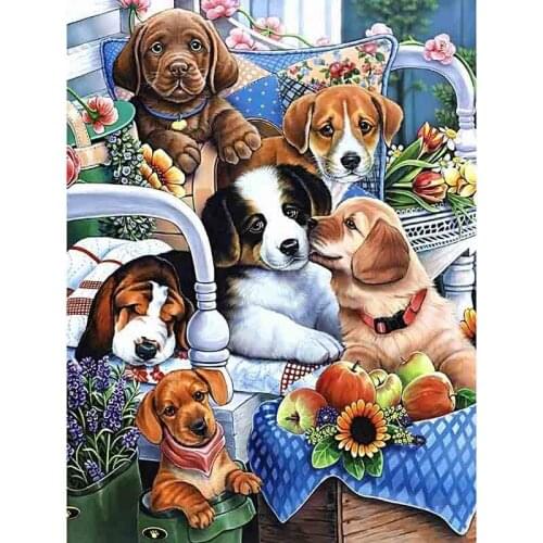 5d diy full square drill diamond painting handcraft work-Dog and flower-embroidery Realshining cross stitch rhinestone mosaic