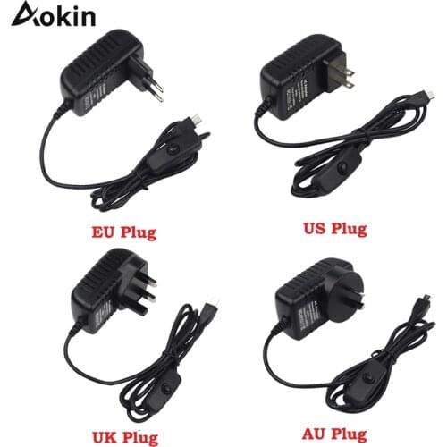 5V 3A Micro USB Power Supply Type-C Power Adapter with ON/OFF Switch EU US AU UK Chargers for Raspberry Pi 4 Model B