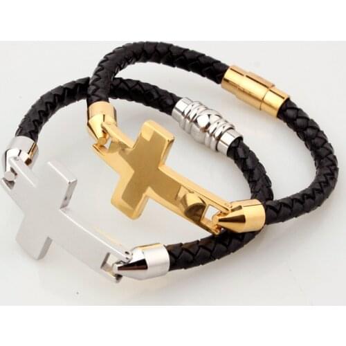 Tisnium Man Women Bracelet Lucky Cross Accessory Black Leather Weave Texture Rope Attractive Boys Girls Holiday Gift Wholesale