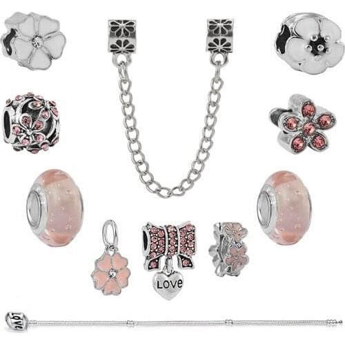 Sanchun Color Shili Peach Blossom Pink Charm Pendant DIY Bracelet Bangles Necklace Accessories Suitable For Woen Bracelets Gifts