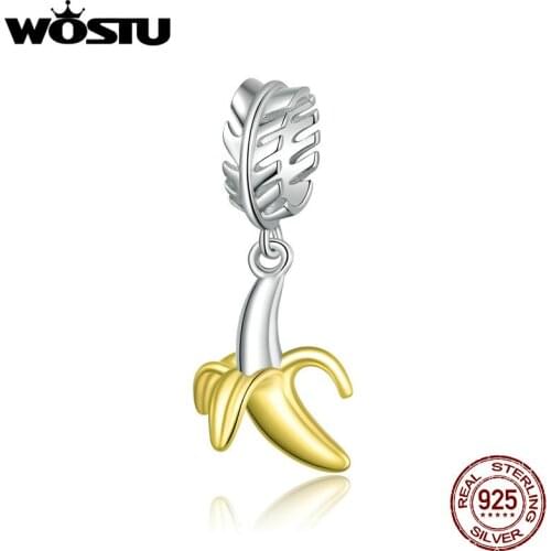 Wostu Plated Beads for Jewelry Making 925 Sterling Silver Fun Banana Charm for Original Silver Bracelet DIY Bracelet SCC1592