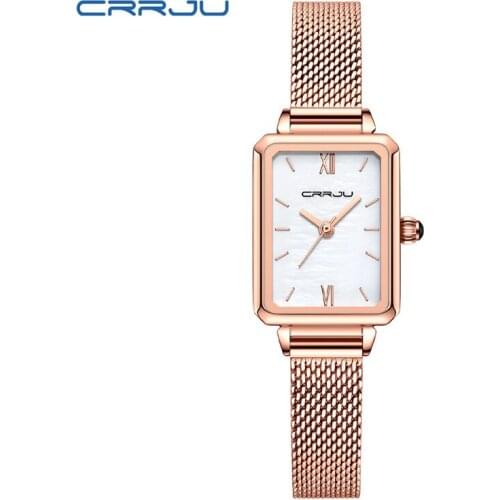 CRRJU watch 2173 Elegant Dress Green Female Quartz Watch Stylish Mesh band Waterproof Minimalist Casual Ladies Wrist Watches