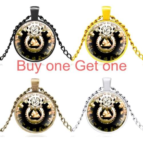 Black Steampunk Gear Design Glass Dome Pendant Necklace Men Women Fashion Jewelry Accessories Best Gifts