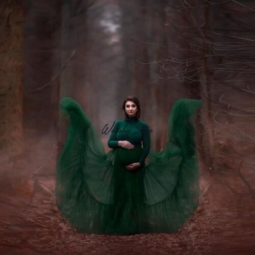 Emerald Green Long Floor Length Tulle Skirts For Pregnant Women Plus Size 2021 Spring Autumn Style Elastic Waist Skirt die Röcke