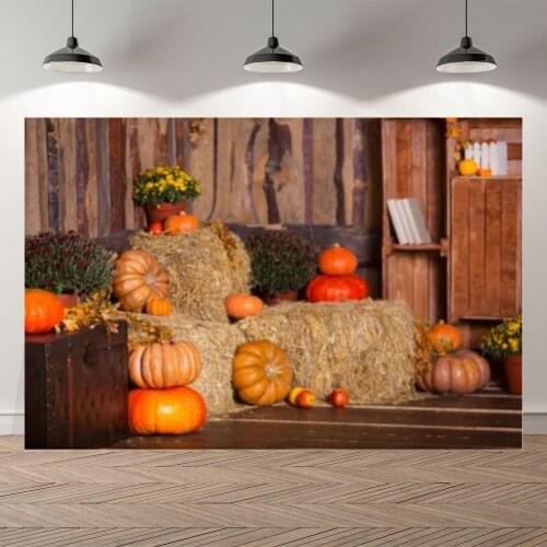 Seekpro Autumn Harvest Pumpkin Thanksgiving Background Photographic Backdrop Storehouse Haystack Children For Photo Studio Shoot