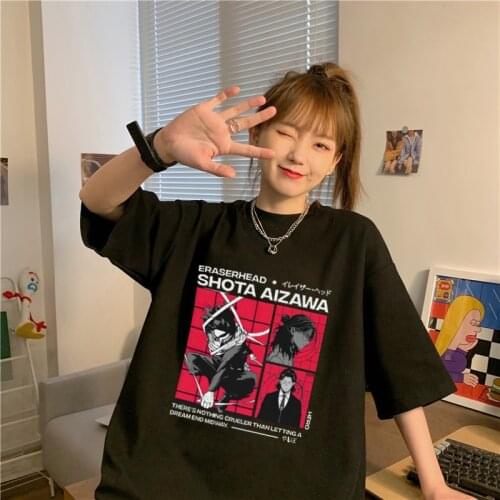 Harajuku Anime Printed T-shirt Loose XL Punk Cartoon Short Sleeve O-Neck Top Women Summer Loose Oversized Street Wear