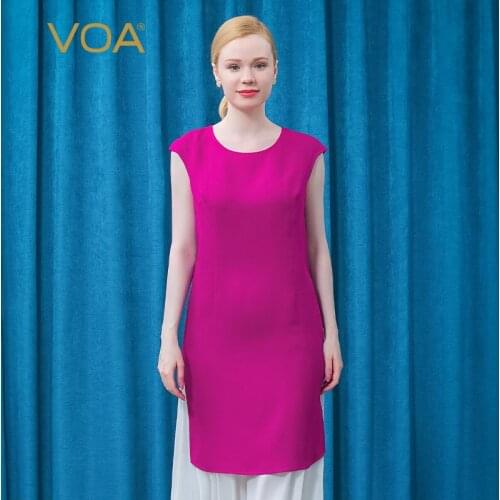 VOA Summer Silk O-Neck Casual T Shirt Woman Clothes Short Sleeve Loose Tops Fresh Breathable Simple Womens T-shirt Female BT086