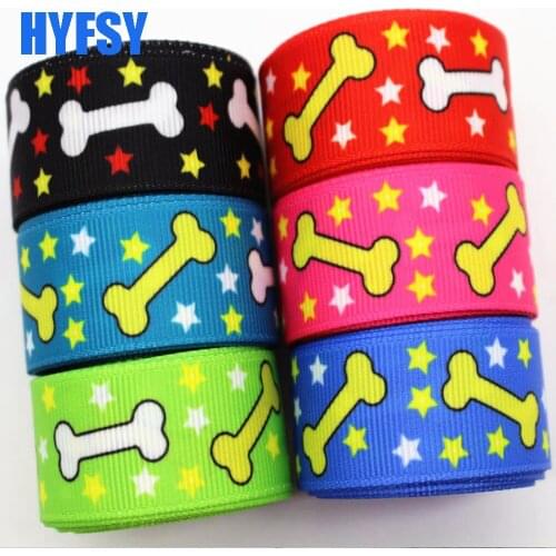 Hyfsy 10095 22mm Five-pointed star dog bone ribbon 10 yards DIY hair accessories dog collar handmade sewing fabric Grosgrain