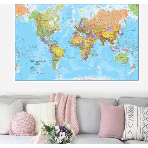The World Physical Map 150x225cm Non-woven Spray World Map Without National Flag Poster Decorative Wall Art for Travel and Trip