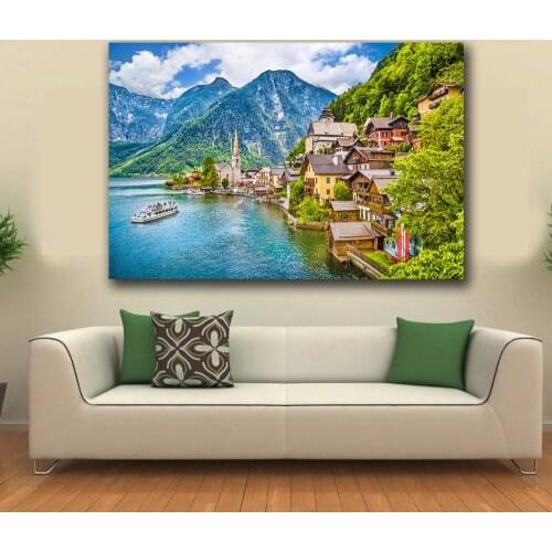 Large Size Hallstatt Austria Ovy Photo Painting For Living Room Home Decor Oil Painting On Canvas Wall Painting No Frame