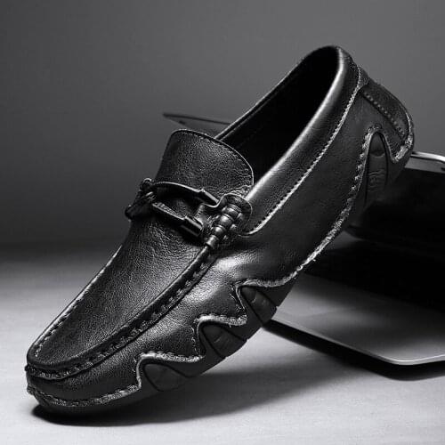 Classic Mens Casual Shoes Genuine Leather Soft Rubber Men Loafers Comfortable Driving Flats Leisure Walking Shoe