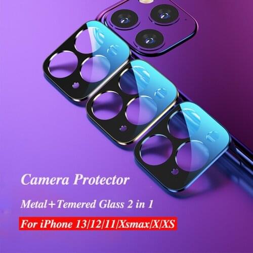 For iPhone 13 Pro Max 12 Mini 12 11 Case Metal + Tempered Glass Screen Protectors Film Camera Lens Protector Cases