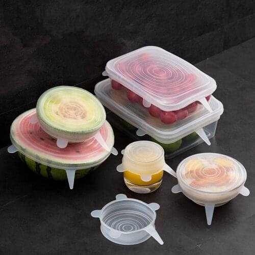 6pcs/set Silicone Lids Durable Reusable Food Save Cover Heat Resisting Fits All Sizes and Shapes of Containers Kitchen Tool