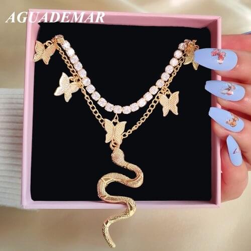 Multilayered Snake Pendant Necklace For Women Crystal Animal Letter Tennis Chain Choker Necklaces Punk Gold Silver Color Jewelry