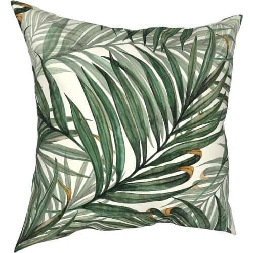 Palm Leaves Pillow Cover Home Decor Tropical Leaf Green Cushion Cover Throw Pillow for Car Polyester Double-sided Printing