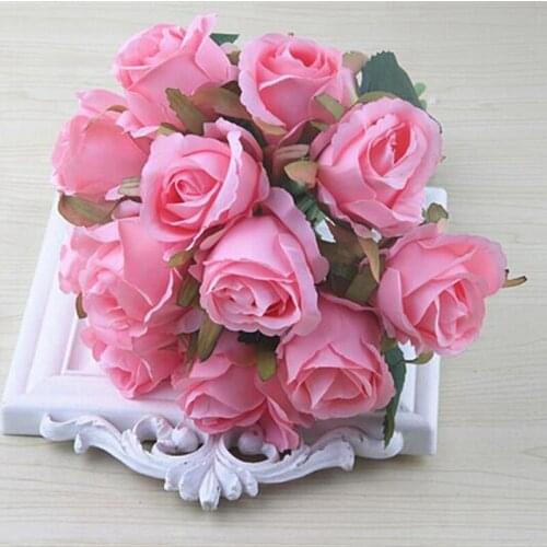 NHBR 12pcs/lots Artificial Rose Flowers Wedding bouquet White Pink Thai Royal Rose Silk flowers Home Decoration Wedding Party