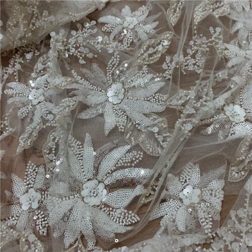 2020 Latest Off White Wedding Dress bridal wear 3D Applique sequins + beads Top qulaity tulle embroidery french lace fabric
