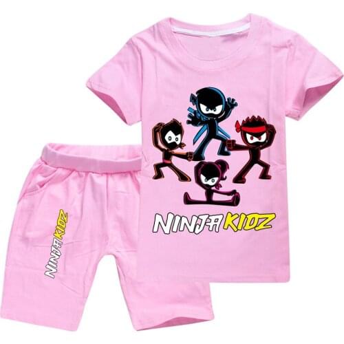 New Kids NINJA KIDZ Toddler Boy Clothes 2021 Summer Cotton Short Sleeve T-Shirt+Shorts Cosplay Costume Girls Tops Pants Set Gift