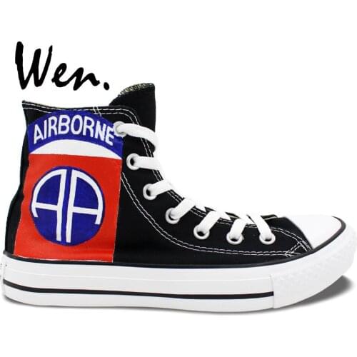 Wen Original Black Sneakers Hand Painted Shoes Design Custom 82nd Airborne Division High Top Men Womens Canvas Sneakers