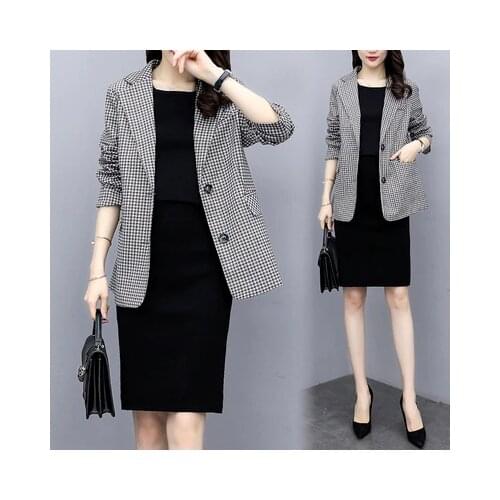 2021 Autumn Fashionable Retro Office Lady Work Suit Coat Plaid Large Plus Size Xxxxl Button Womens Blazers Long Sleeve
