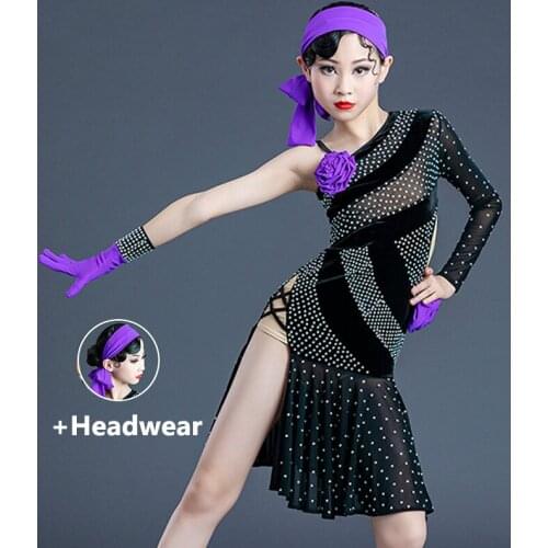 Latin Dance Competition Dress Sparkly Rhinestone Dress Black Female Girls Prom Latina Performance Clothing Stage Costume BL5707