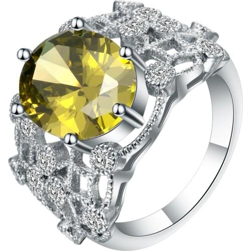 Luxury Light Green Cubic Zirconia Hollow Bead Ring White Gold Filled Exaggerated Bands Custom Finger Ring For Women Accessories