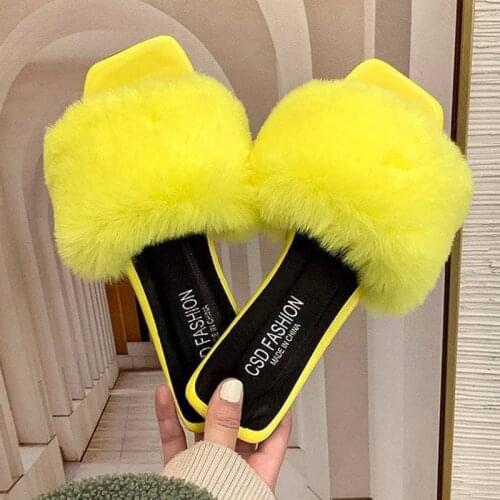 Luxury Fur Women Slippers Autumn Winter Furry Indoor Home Slippers Antiskid Outdoor Female Large Size Elegant Slides women