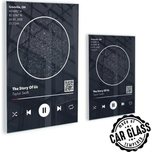 Constellation Glass Frame - Custom Star Map Poster - Stars On Wedding Night - Submit your Special Date & Favorite Song