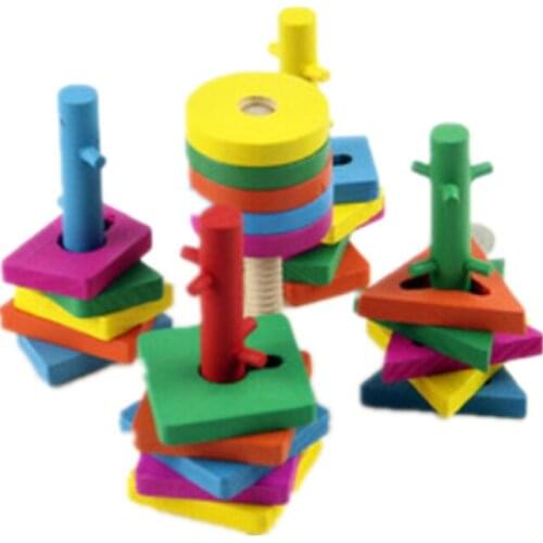 Building Blocks Wooden Toy Five-Column Set Color Shape Cognitive Matching Five-Column Geometric Nesting Toy