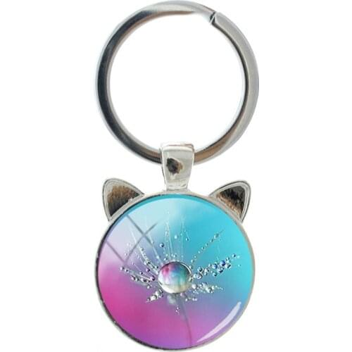 TAFREE New Water Drop Shape Novelty Handmade Silver-plated Cat Ear Keychain Men And Women Accessories Pendant