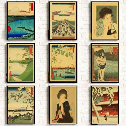 Japanese Old Style Landscape Vintage Posters for Home/Bar/Living Decor Kraft Paper High Quality Poster Wall Sticker