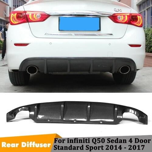 Carbon Fiber Rear Diffuser Bumper Lip Spoiler For infiniti Q50 Sedan 4 Door Standard Sport 2014 - 2017 FRP Black PU