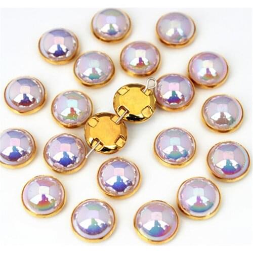 New 6mm 8mm 10mm 12mm Sew On AB Pearls For Dresses With Claw Gold/Sliver Claw Rhinestones Round Pearl Button Sew On Stones WC310