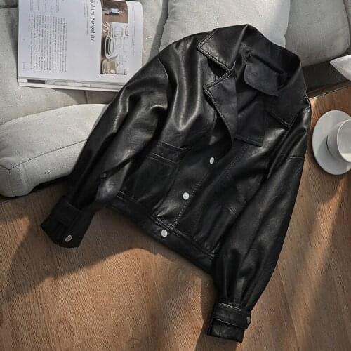 Spring Autumn Big Pocket Vivid Color Loose Design Single Breasted Women 2020 Lady Pu Leather Jacket