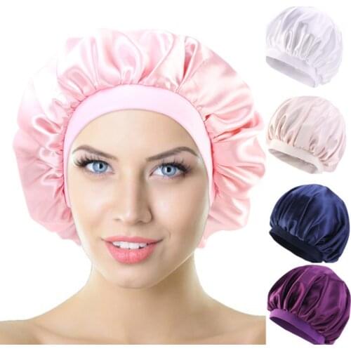 Big size Silky Satin Bonnet For Women Day Night Sleep Cap Beauty Salon Make Up Headwear Ladies Solid Color Head wrap New Fashion