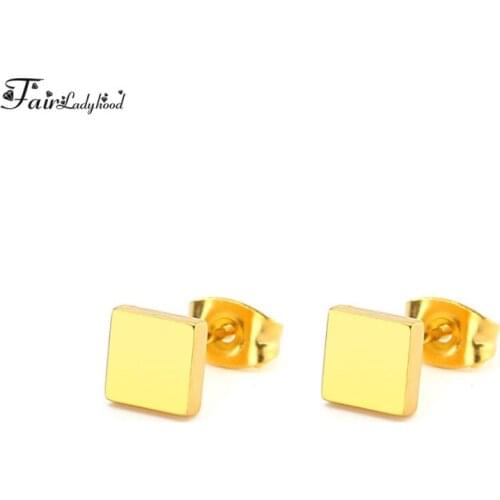 FairLadyHood Stainless Steel Simple Fashion Fine Edge Earrings Female anti-allergic Classic Stud Earrings for Woman