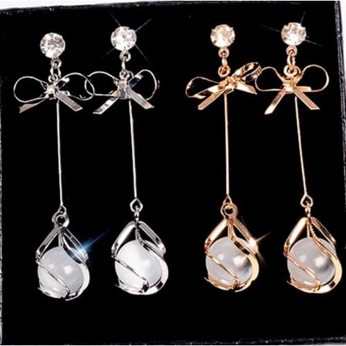 Opal Natural Stone Pendant Earrings for Women Ladies Bowknot Long Tassel Dangle Earrings Party Wedding Earring Jewelry Gift