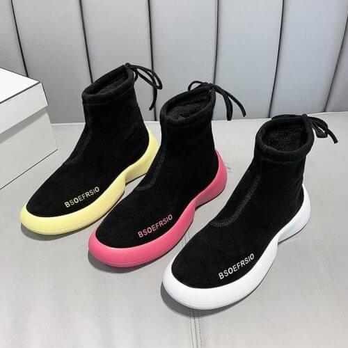 High-top socks shoes womens autumn and winter 2020 new tide shoes color bottom Paris short socks knit casual sports shoes