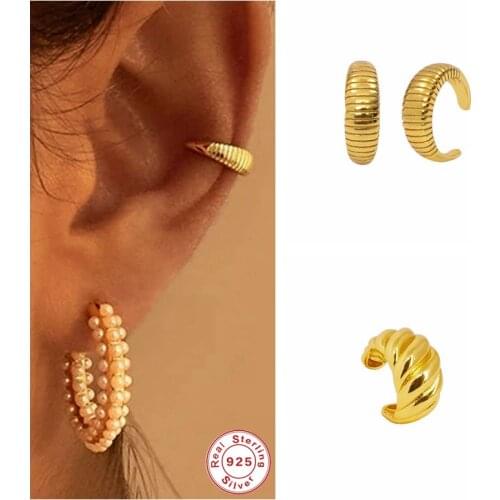 1PCS Real 925 Sterling Silver European Earcuff Clips On Earring For Girl Women No Piercing Fake Cartilage Earring Fine Jewelry