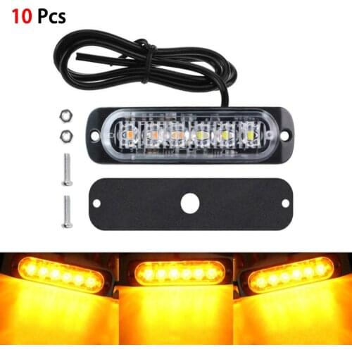 10pcs 18W Car Lights Amber 6 LED Urgent Warning Working 12V Dust-proof Trailer Tail Warning Lamp Brake Lights Turn Signal Lamp