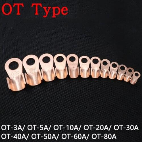 10pcs OT Type 3A 5A 10A 20A 30A 40A 50A 60A 80A Wire Terminal Red Copper Bare Nose Lugs Crimp Open Mouth Cable Connector Splice