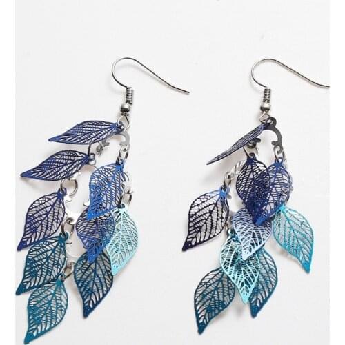 2021 Trend Fashion Vintage Drop Earrings Leaf Colorful Feather Pendant Tassel for Women Earrings Accessories Jewelry