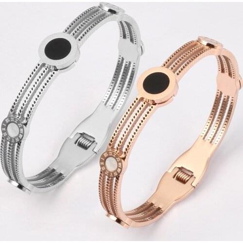 TJP New Arrival 316L Stainless Steel Rose Gold Bracelet Roman Numerals Bangle for Men And Women Gift Jewelry