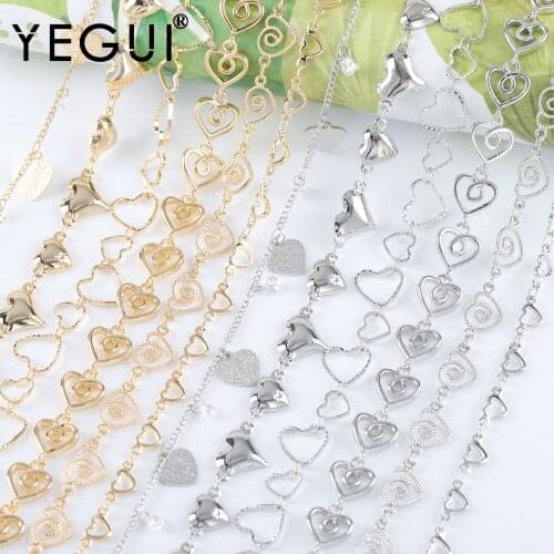 YEGUI C246,diy chain,18k gold plated,copper,rhodium plated,charms,heart shape chain,diy bracelet necklace,jewelry making,1m/lot