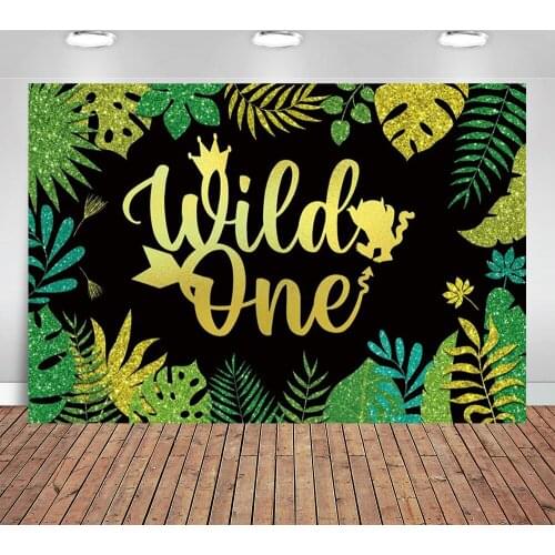 Black Gold Wild One Backdrop for Boy 1st Birthday Jungle Safari Tropical Leaves Photography Background Kids Baby Shower Party