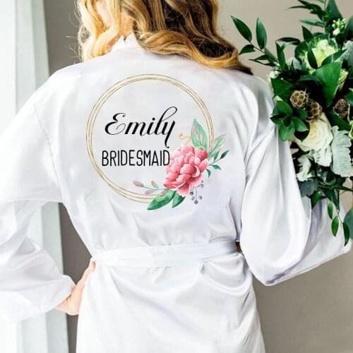 Flower Print Wedding Bride Bridesmaid Robe Hen Party Bachelor Party Women Silk Satin Kimono Bathrobe 7 colors