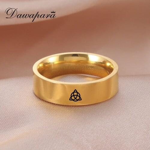 Dawapara Triangle Celtics Knot Round Finger Ring Geometric Nordic Vikings Irish Triquetra Amulet Stainless Steel Jewelry