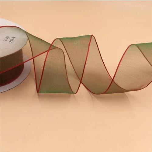 38mm X 25yards Red Green Two Tone Wired Organza Ribbon. Gift Bow,wedding,cake Wrap,tree Decoration,wreath N2152