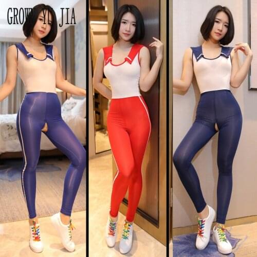 Erotic cosplay sexy costume porno school uniform spandex bodysuit zipper crotch sex Student uniform sex naughty lingerie catsuit